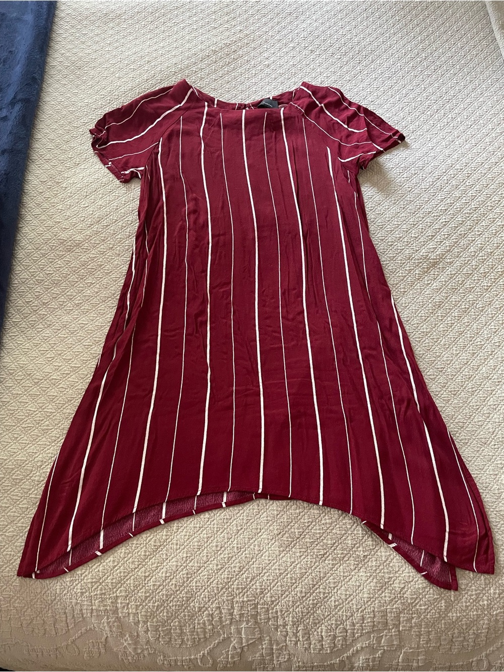 Lumiere Burgundy and White Asymmetrical Stripe Dress